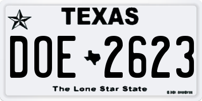 TX license plate DOE2623