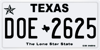 TX license plate DOE2625
