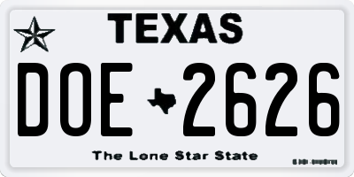 TX license plate DOE2626