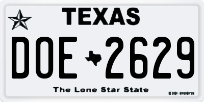 TX license plate DOE2629