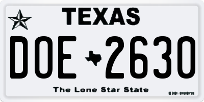 TX license plate DOE2630