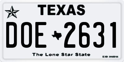 TX license plate DOE2631