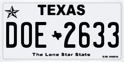 TX license plate DOE2633
