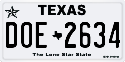TX license plate DOE2634