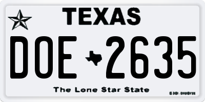 TX license plate DOE2635