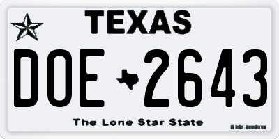 TX license plate DOE2643
