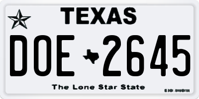 TX license plate DOE2645