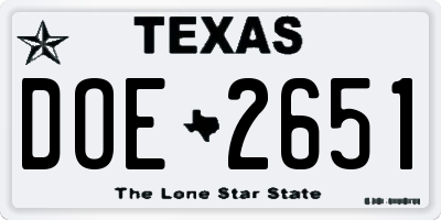 TX license plate DOE2651