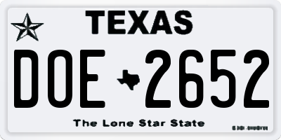 TX license plate DOE2652