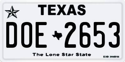 TX license plate DOE2653