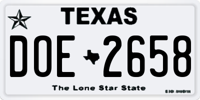 TX license plate DOE2658