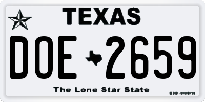 TX license plate DOE2659