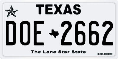 TX license plate DOE2662