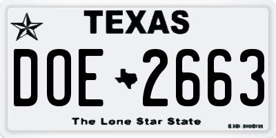 TX license plate DOE2663