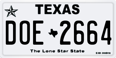 TX license plate DOE2664