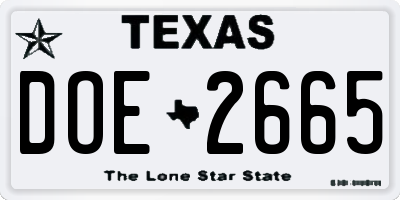 TX license plate DOE2665