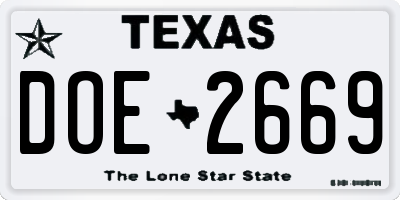TX license plate DOE2669