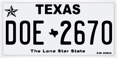 TX license plate DOE2670