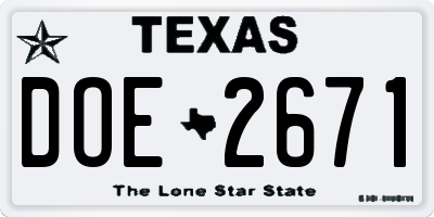 TX license plate DOE2671