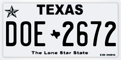 TX license plate DOE2672