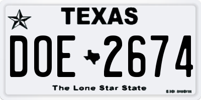 TX license plate DOE2674