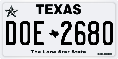TX license plate DOE2680