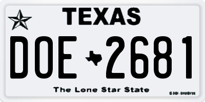 TX license plate DOE2681