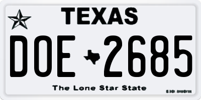TX license plate DOE2685