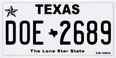TX license plate DOE2689