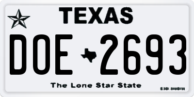 TX license plate DOE2693