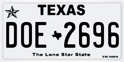 TX license plate DOE2696