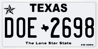 TX license plate DOE2698
