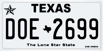 TX license plate DOE2699