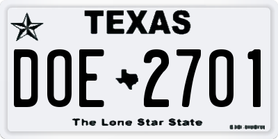 TX license plate DOE2701