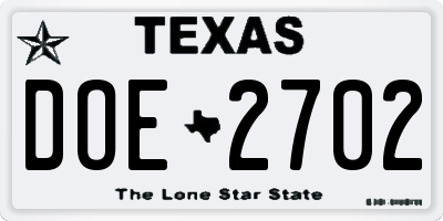 TX license plate DOE2702