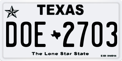 TX license plate DOE2703