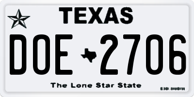 TX license plate DOE2706