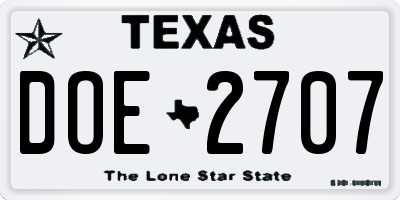 TX license plate DOE2707