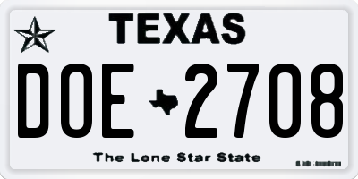 TX license plate DOE2708