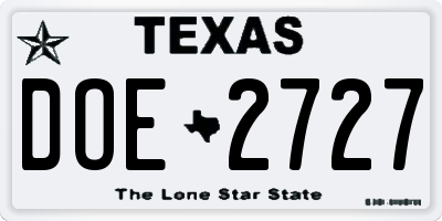 TX license plate DOE2727