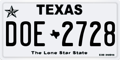 TX license plate DOE2728