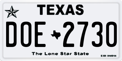 TX license plate DOE2730