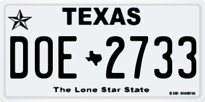 TX license plate DOE2733