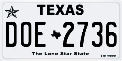 TX license plate DOE2736