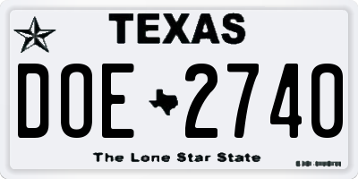 TX license plate DOE2740