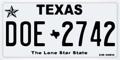 TX license plate DOE2742
