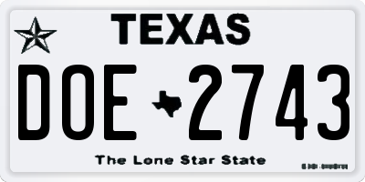 TX license plate DOE2743