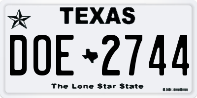 TX license plate DOE2744