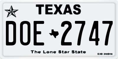TX license plate DOE2747