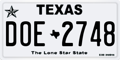 TX license plate DOE2748